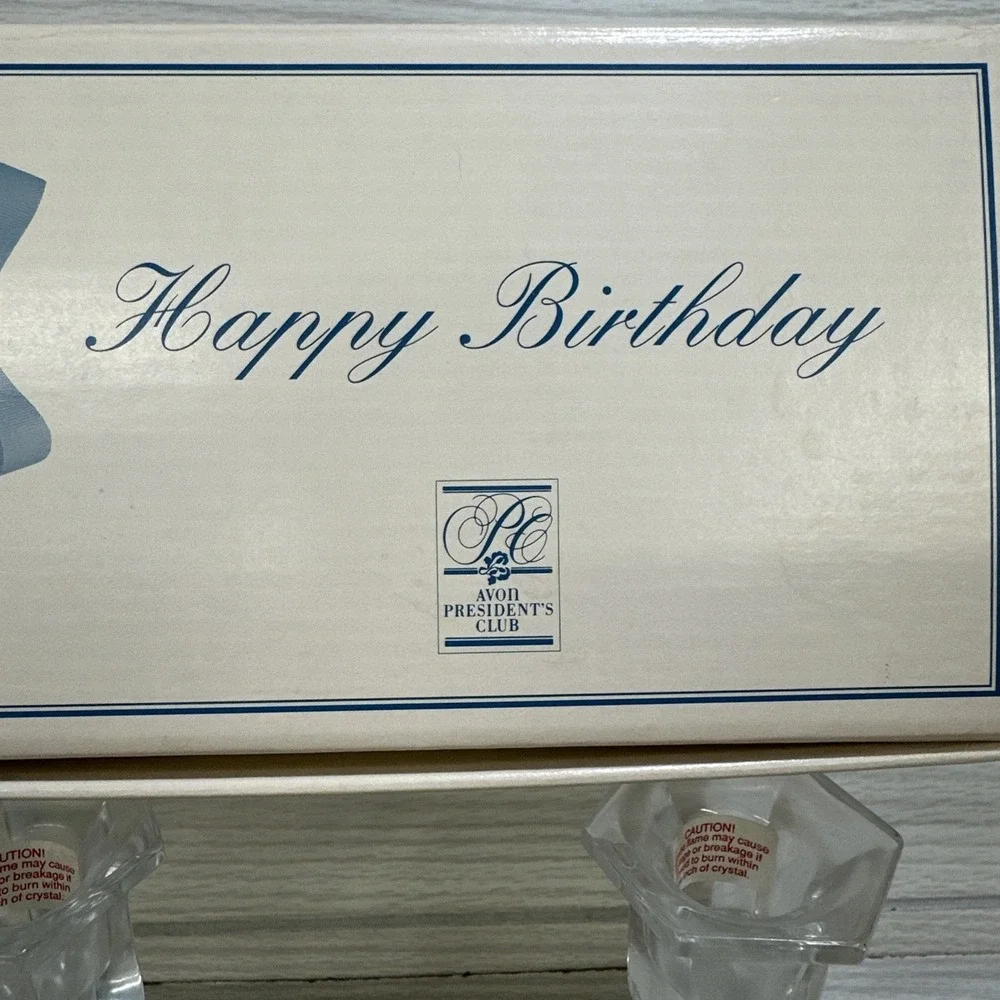 AVON‎ President's Club Happy Birthday Candle Holders 24% Lead Crystal (Set of 2)